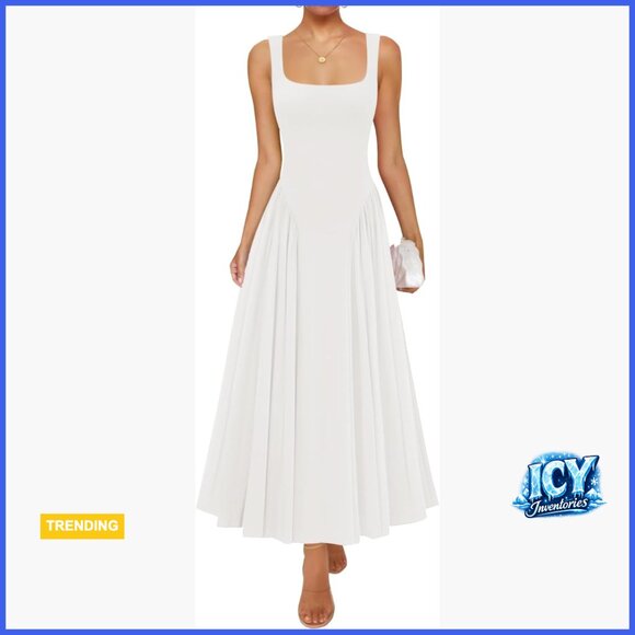 Sleeveless Square Neck Maxi Dress Casual Long Flowy A-Line Sundress